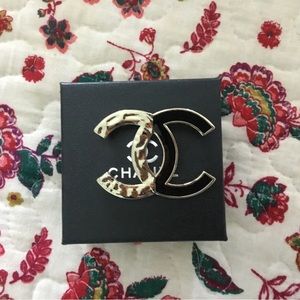 Chanel Gold/Black Authentic Logo Brooch